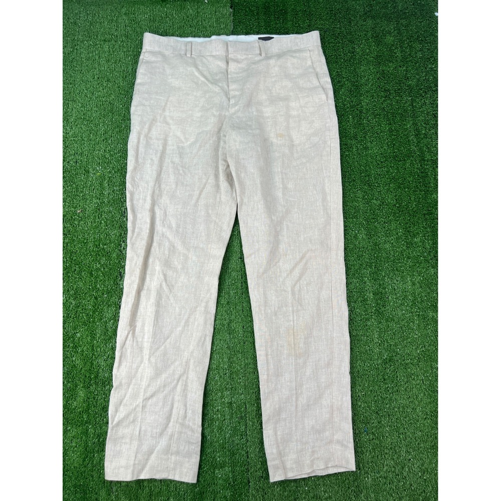 HM Mens Slim Fit 100% Linen Trousers Beige Oatmeal Pants 34R 07615015